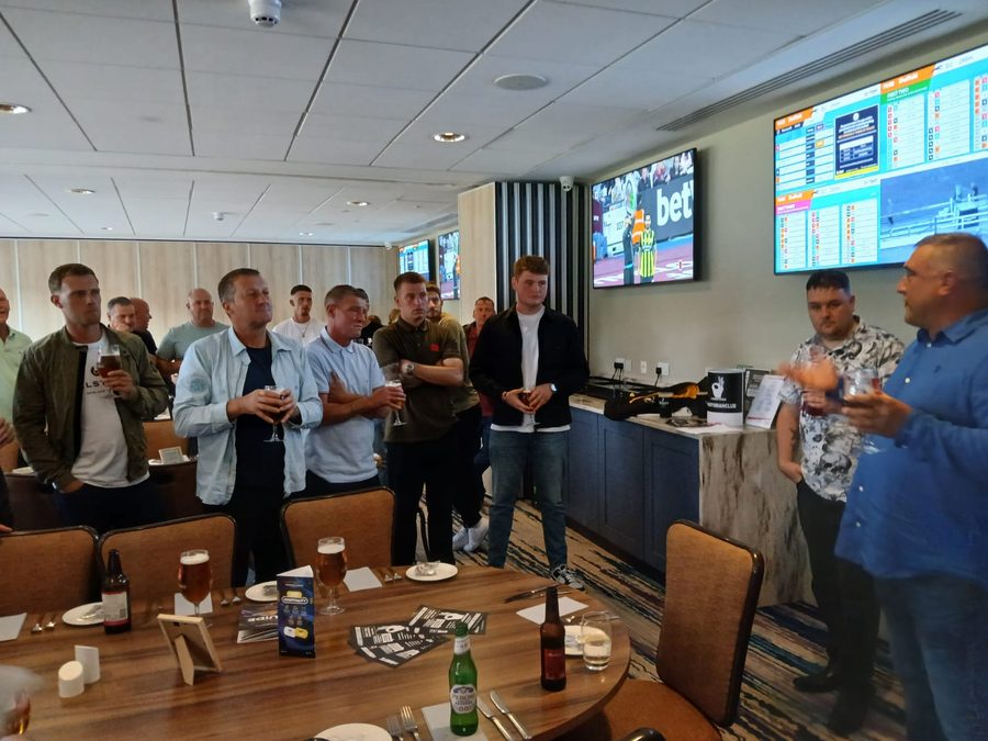 Talking to the team about Andy's Man Club on the night